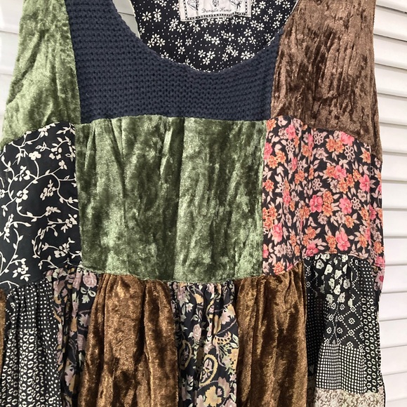 Patchwork mini jumper, rayon and crushed velvet patches, s - Picture 2 of 4